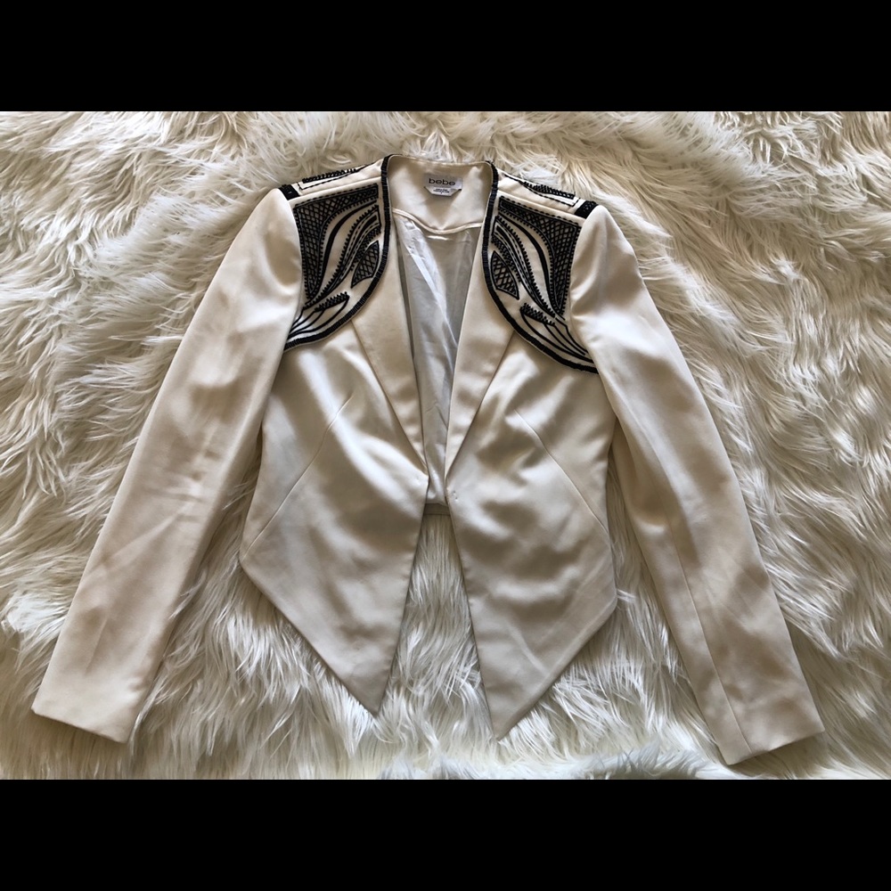Bebe beaded embellished white black blazer